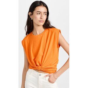 FRAME Knotted Roll-sleeve T-shirt Nectarine M